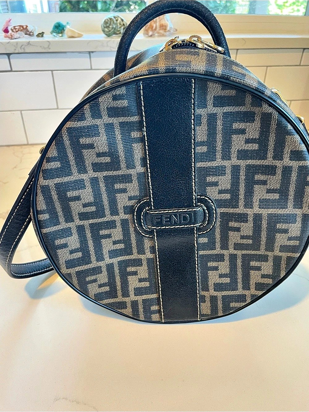 Fendi Zucca Canvas Round Vanity Crossbody Bag Canvas Round Crossbody Bag Brown &